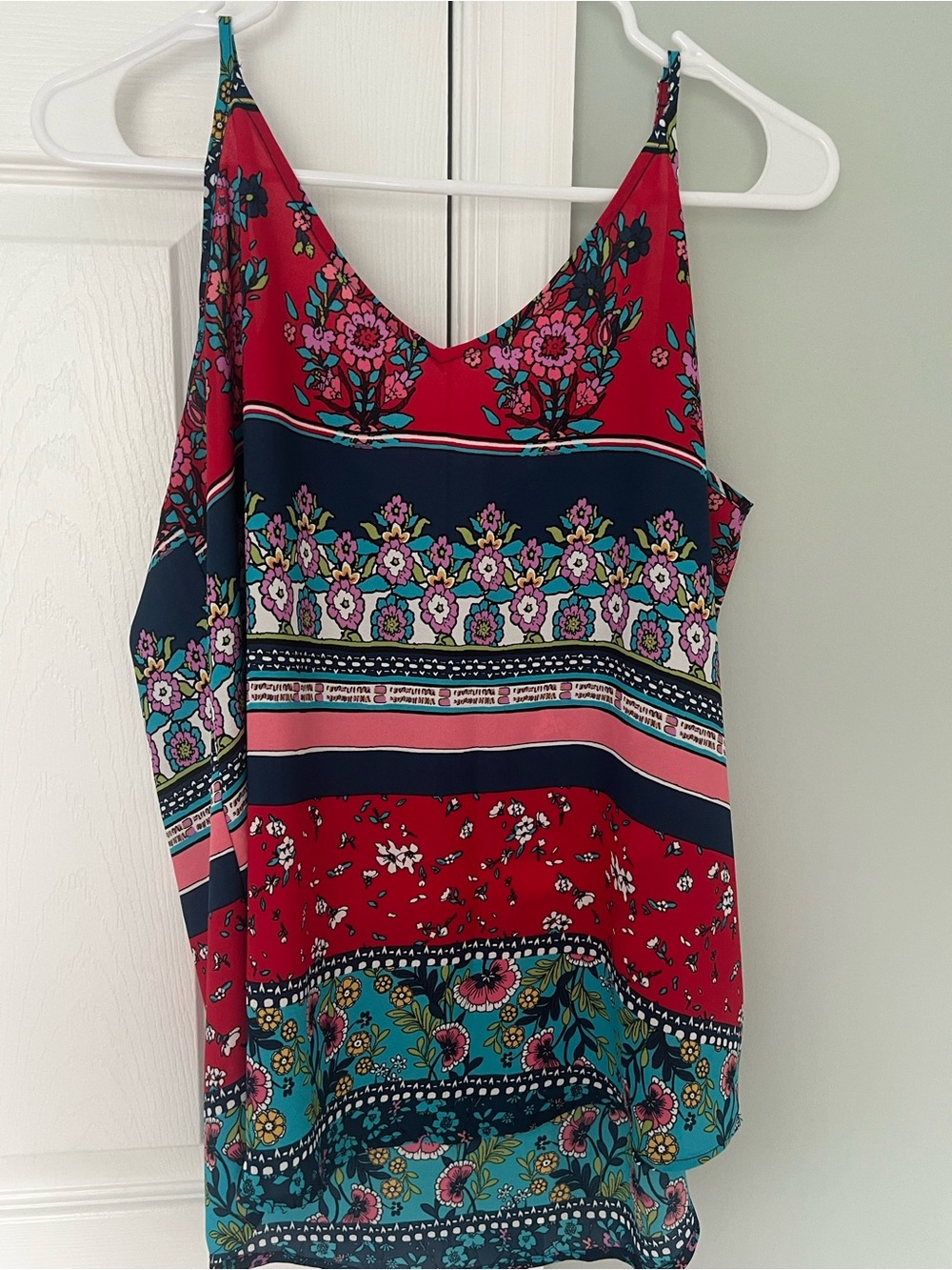 Maurices Red Navy Floral Striped Tank Top